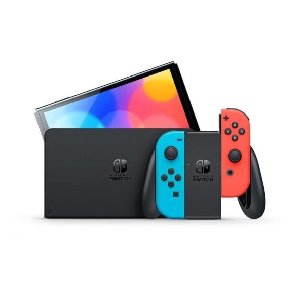 NINTENDO SWITCH OLED Modell Konsole schwarz neon-blau-rot Handheld Spielekonsole – Bild 7